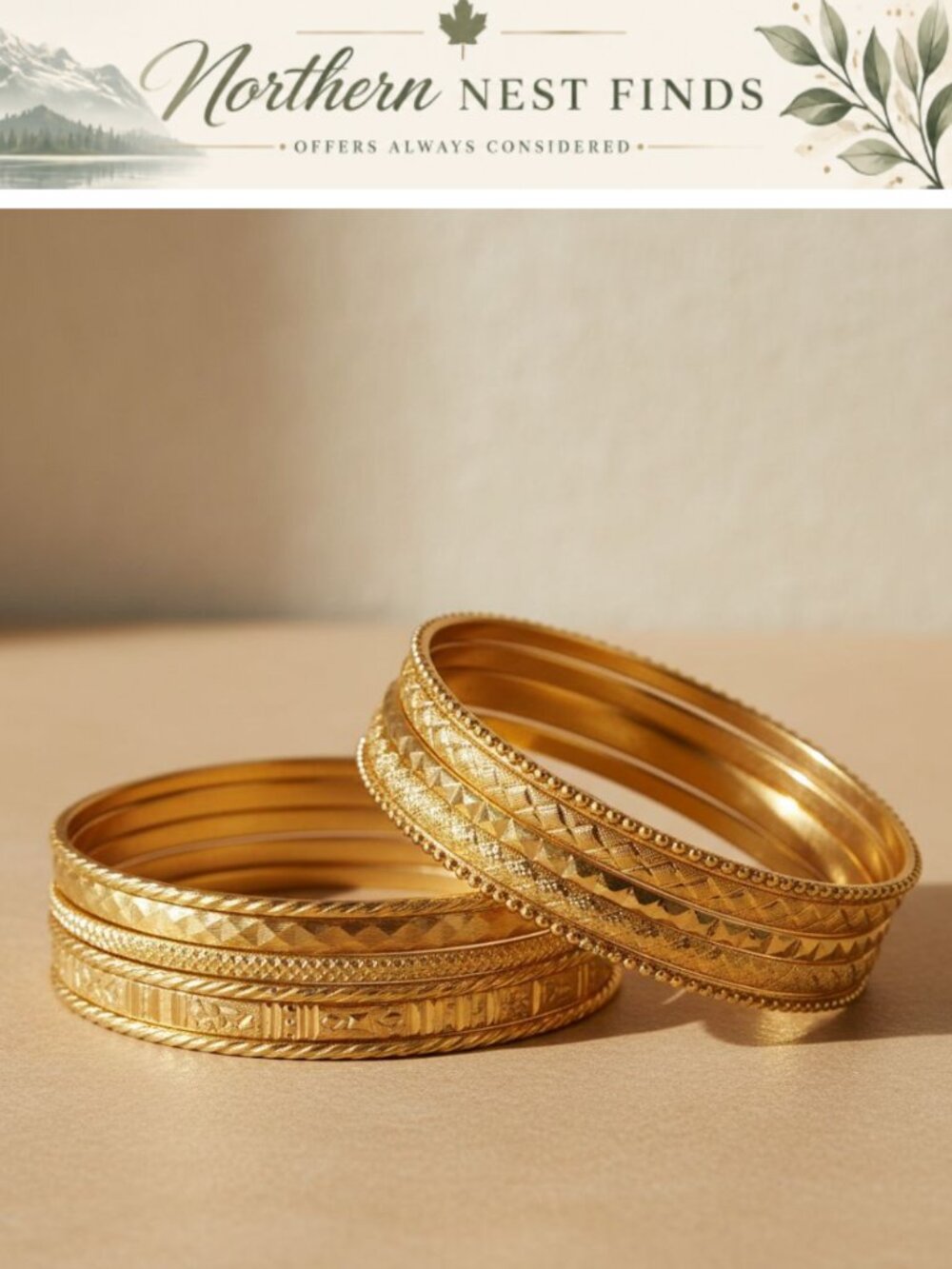 10pc Gold Alloy Bangle Bracelet Set Stackable Textured Gift for Women